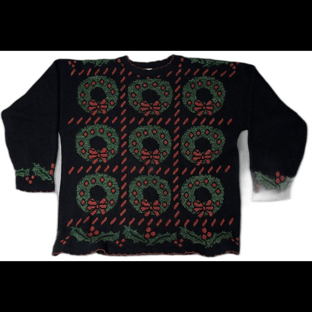 Christmas Sweater Tinsel XL Womens Poinsettia Knit Holiday Red Black